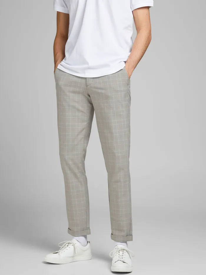 Trousers JACK and JONES Mens MARCO CONNOR AKM CHECKED CHINOS Beige Oatmeal