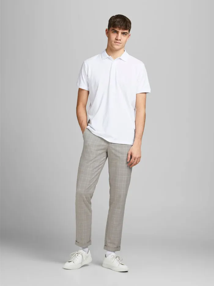 Trousers JACK and JONES Mens MARCO CONNOR AKM CHECKED CHINOS Beige Oatmeal