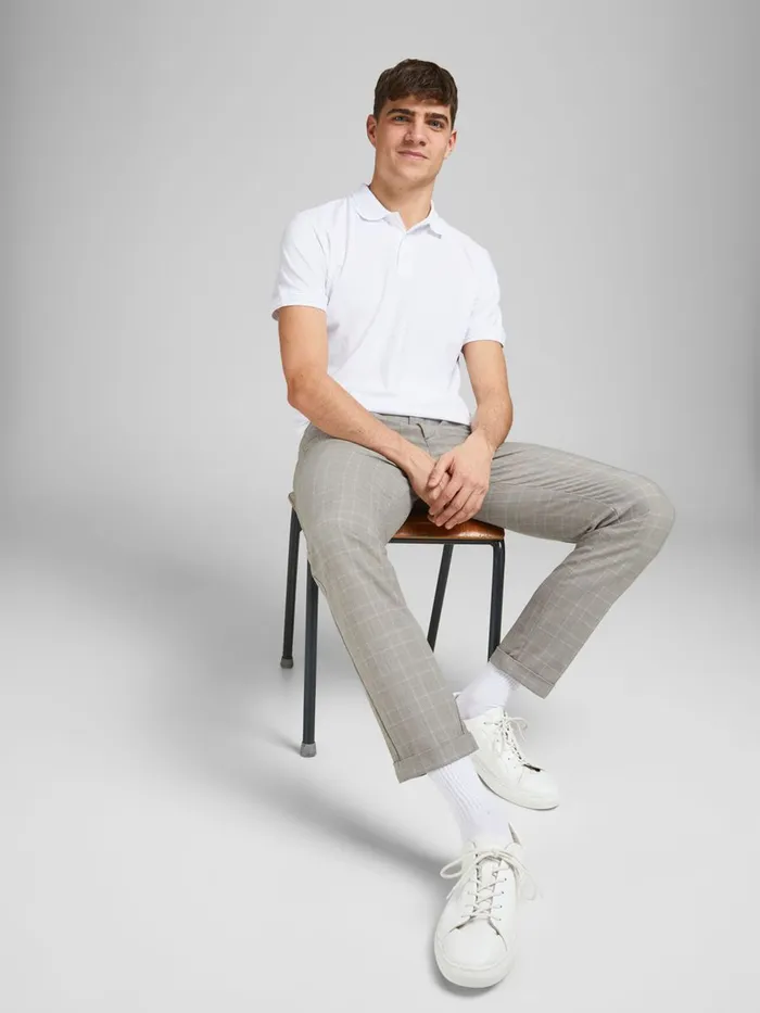 Trousers JACK and JONES Mens MARCO CONNOR AKM CHECKED CHINOS Beige Oatmeal