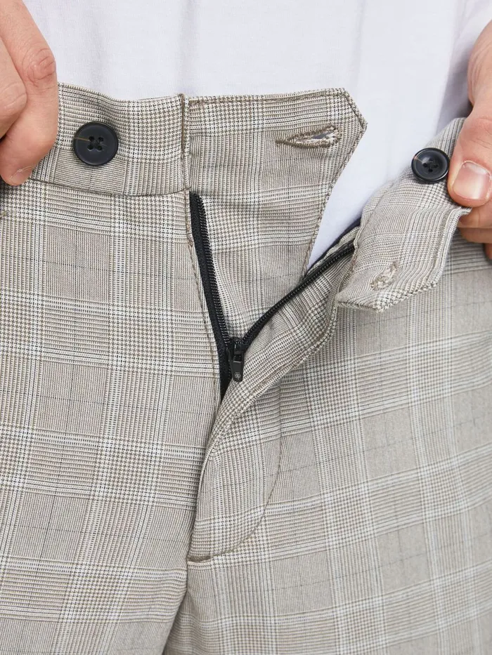 Trousers JACK and JONES Mens MARCO CONNOR AKM CHECKED CHINOS Beige Oatmeal