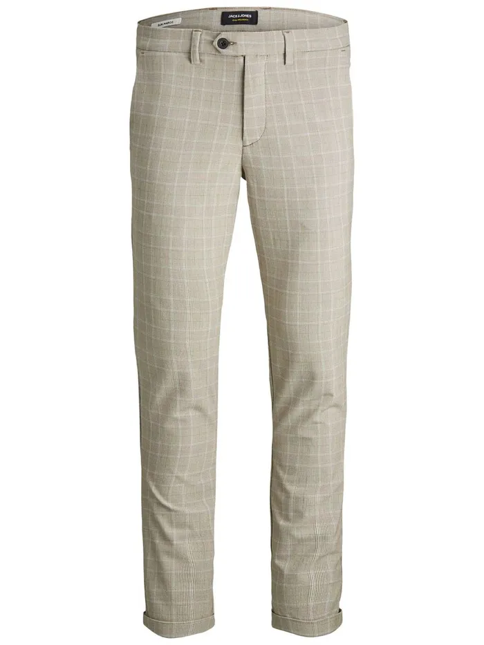 Trousers JACK and JONES Mens MARCO CONNOR AKM CHECKED CHINOS Beige Oatmeal