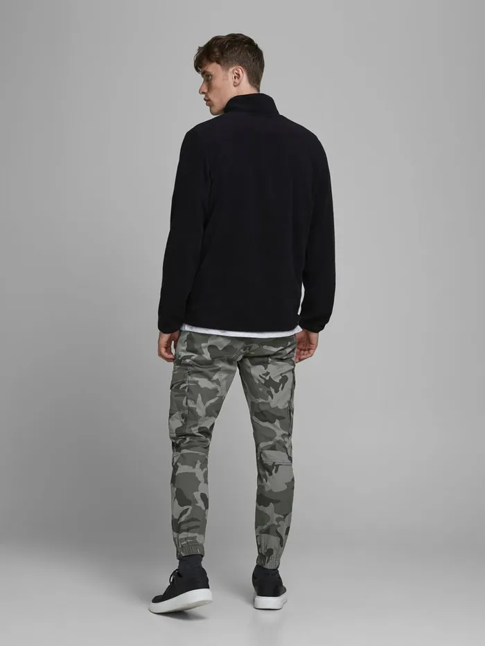 Trousers JACK and JONES Mens PAUL FLAKE CAMO CARGO TROUSERS Grey Charcoal Gray