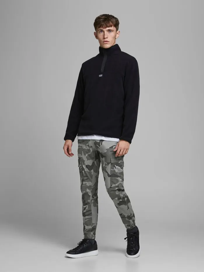 Trousers JACK and JONES Mens PAUL FLAKE CAMO CARGO TROUSERS Grey Charcoal Gray