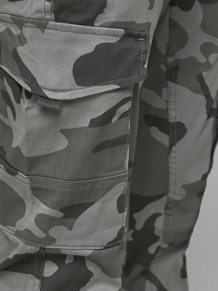Trousers JACK and JONES Mens PAUL FLAKE CAMO CARGO TROUSERS Grey Charcoal Gray