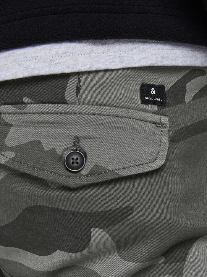 Trousers JACK and JONES Mens PAUL FLAKE CAMO CARGO TROUSERS Grey Charcoal Gray