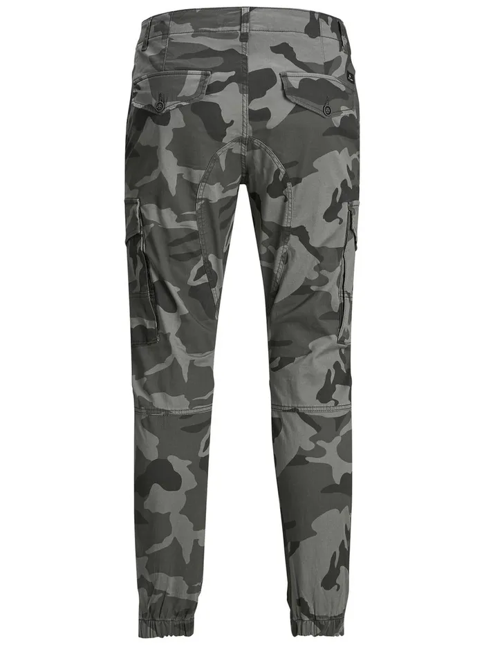 Trousers JACK and JONES Mens PAUL FLAKE CAMO CARGO TROUSERS Grey Charcoal Gray