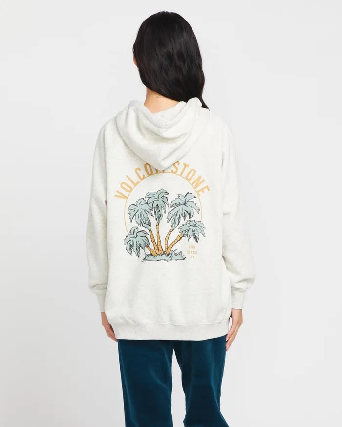 Truly Stoked Boyfriend Pullover Hoodie 8211 Light Grey Womens Volcom Hoodies and Sweatshirts