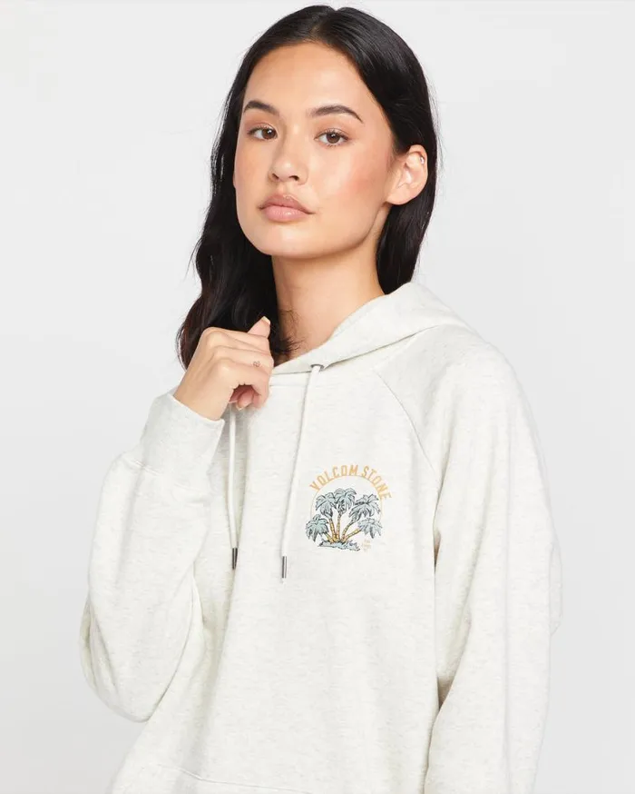 Truly Stoked Boyfriend Pullover Hoodie 8211 Light Grey Womens Volcom Hoodies and Sweatshirts