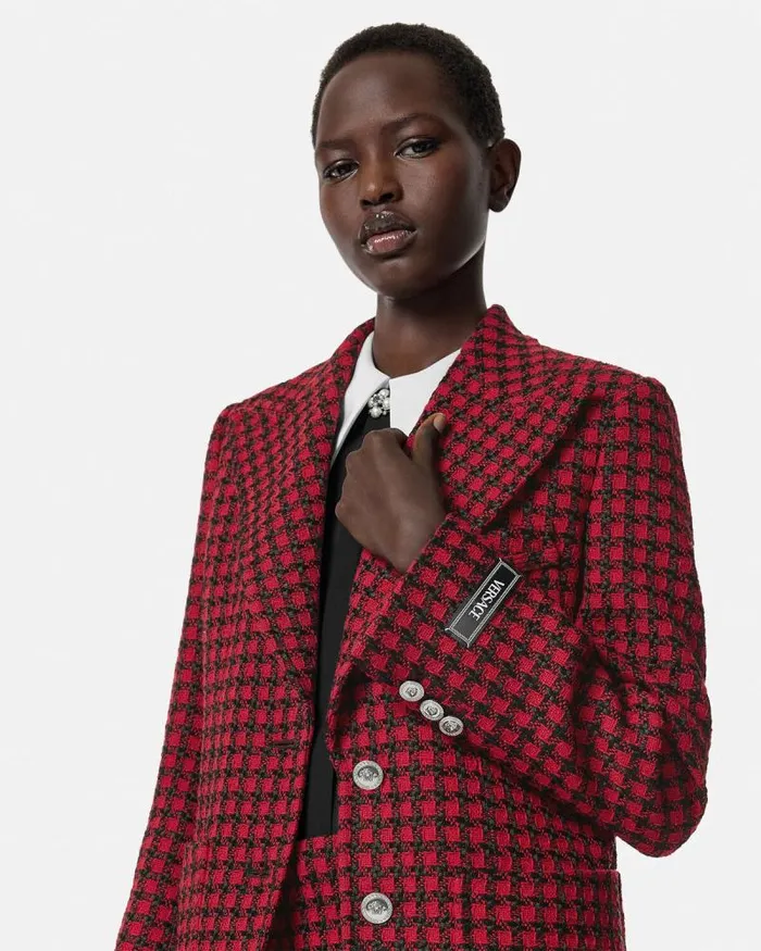 Tweed Masculine Blazer Blackred Women Versace Blazer and Jackets