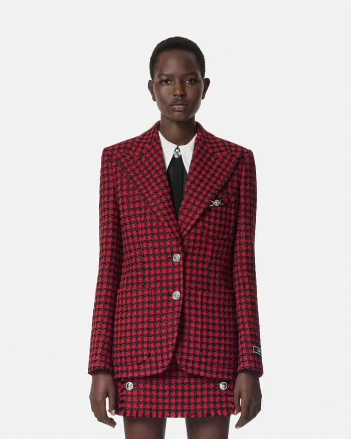 Tweed Masculine Blazer Blackred Women Versace Blazer and Jackets