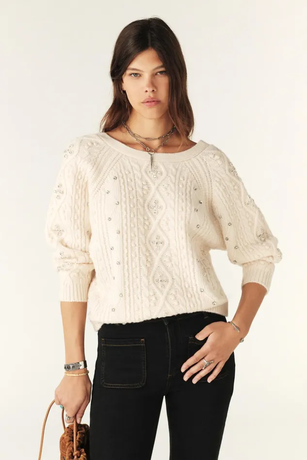 Twisted Embroidered Sweater Otill OffWhite Women Baandsh Sweaters and Cardigans Twisted Embroidered Sweater Otill OffWhite Women Baandsh Sweaters and Cardigans