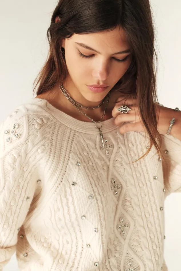 Twisted Embroidered Sweater Otill OffWhite Women Baandsh Sweaters and Cardigans Twisted Embroidered Sweater Otill OffWhite Women Baandsh Sweaters and Cardigans