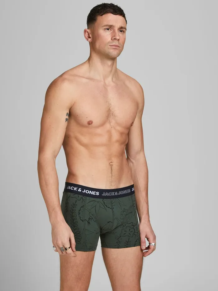 Underwear JACK and JONES Mens 3PACK LEAF TRUNKS Grey Real Teal Near Me