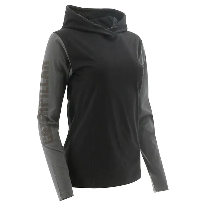 Upf Hooded Banner Long Sleeve Tee Black Women Cat Footwear Tops and Outerwear
