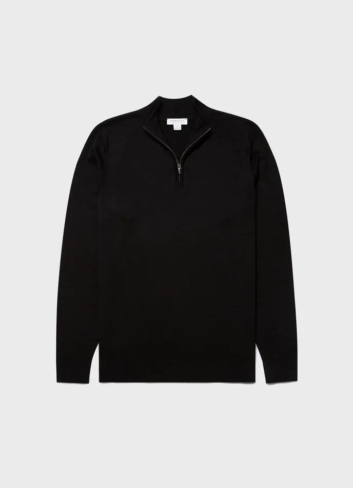 ussunspel ExtraFine Merino Zip Neck Black Men Knitwear