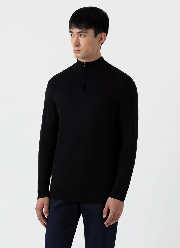 ussunspel ExtraFine Merino Zip Neck Black Men Knitwear
