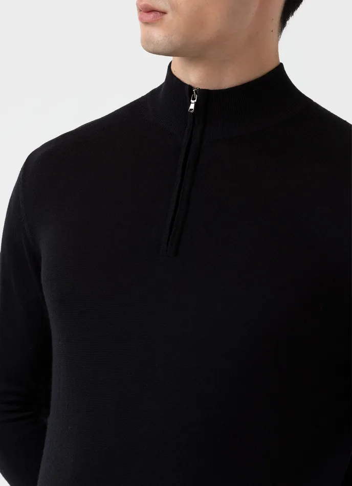 ussunspel ExtraFine Merino Zip Neck Black Men Knitwear