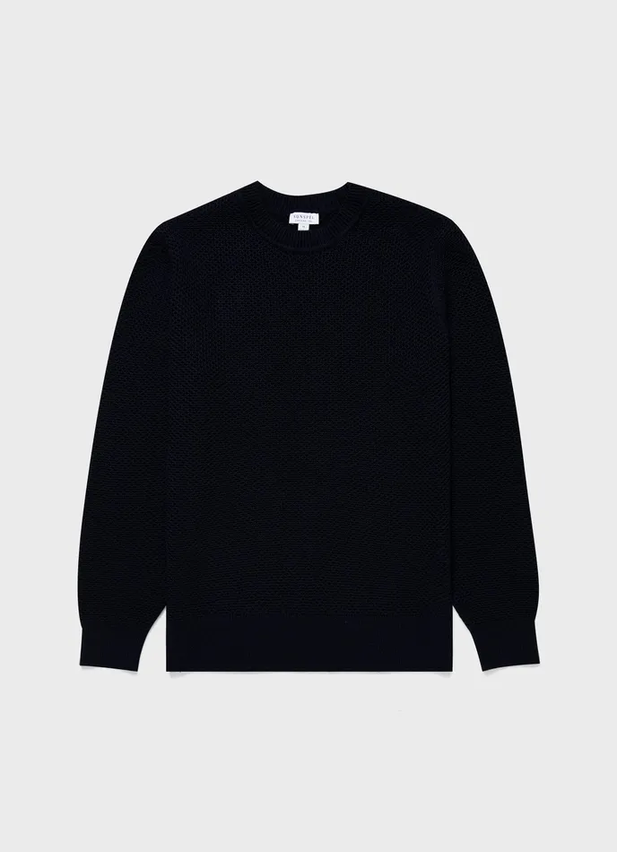 ussunspel Honeycomb Cotton Crew Neck Jumper Navy Men Knitwear