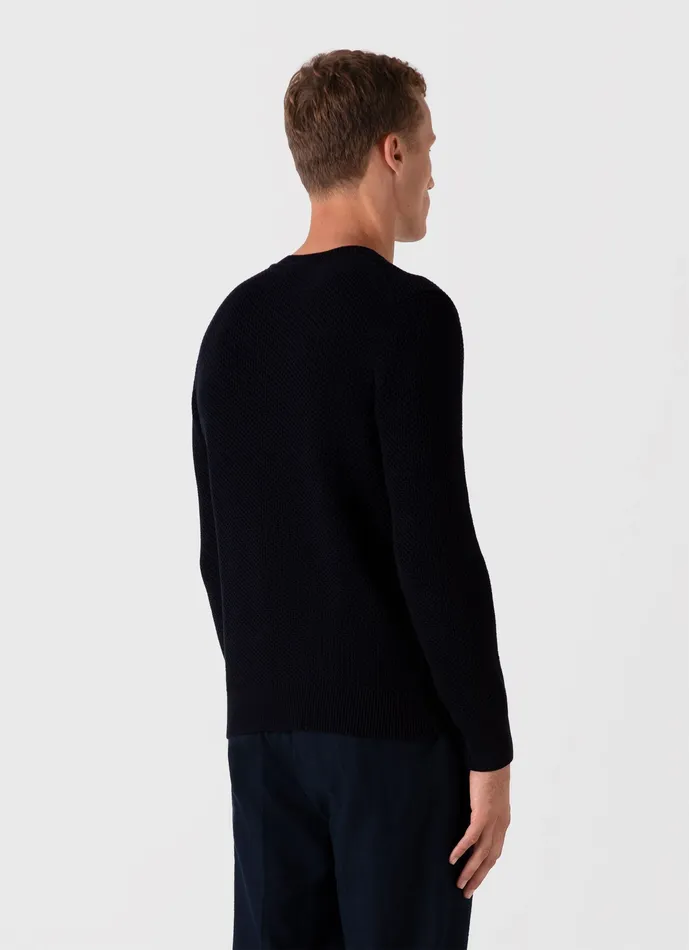 ussunspel Honeycomb Cotton Crew Neck Jumper Navy Men Knitwear ussunspel Honeycomb Cotton Crew Neck Jumper Navy Men Knitwear