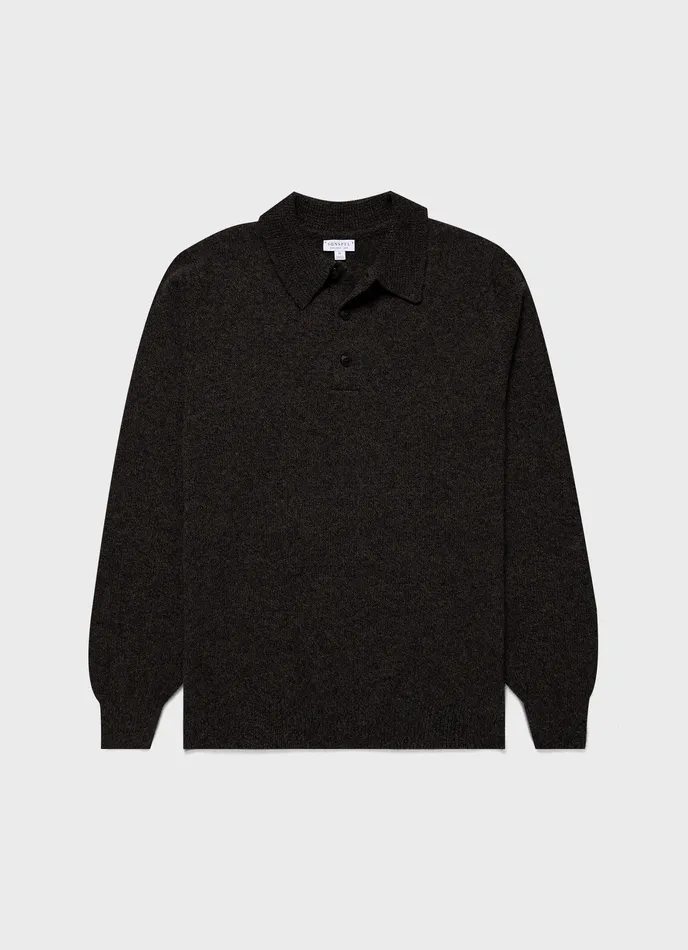 ussunspel Lambswool Polo Shirt Khaki Twist Men Knitwear