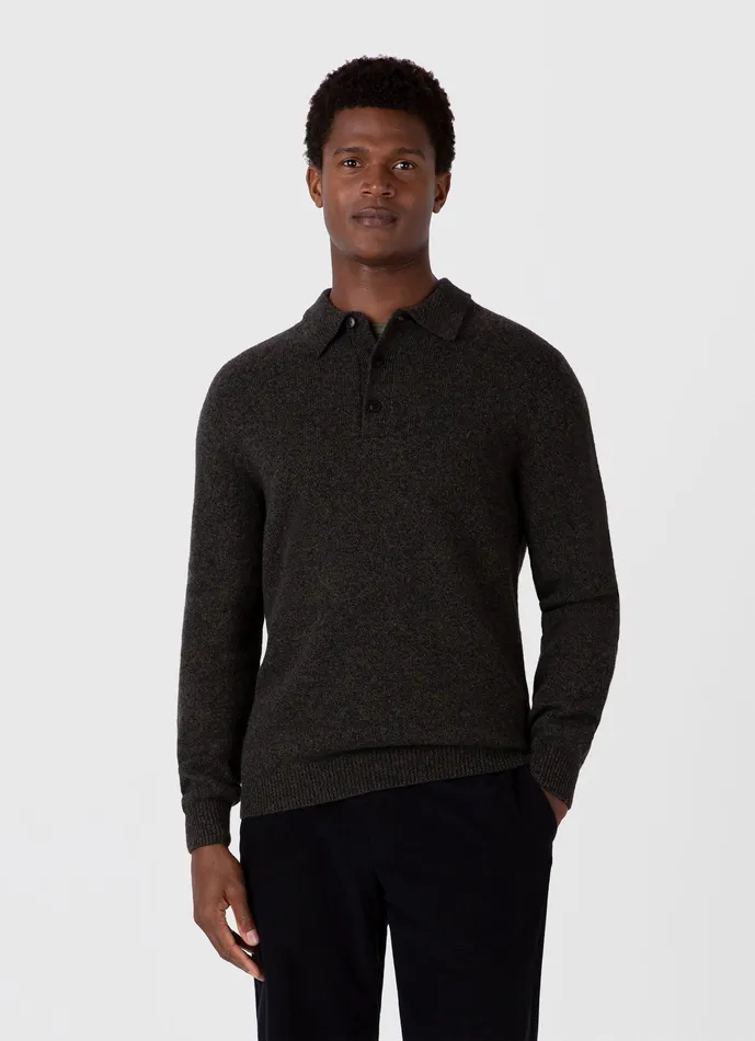 ussunspel Lambswool Polo Shirt Khaki Twist Men Knitwear ussunspel Lambswool Polo Shirt Khaki Twist Men Knitwear