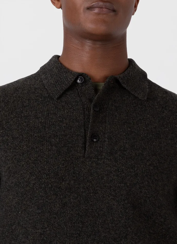 ussunspel Lambswool Polo Shirt Khaki Twist Men Knitwear ussunspel Lambswool Polo Shirt Khaki Twist Men Knitwear