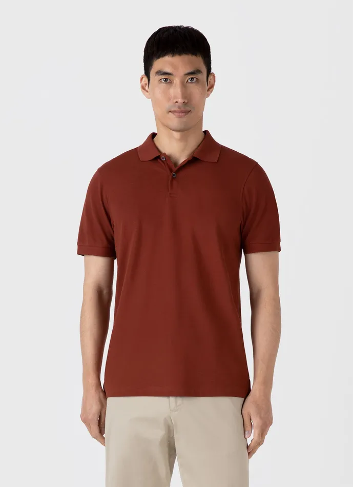 ussunspel Polo Shirts Men Piqu Polo Shirt Dark Clay ussunspel Polo Shirts Men Piqu Polo Shirt Dark Clay