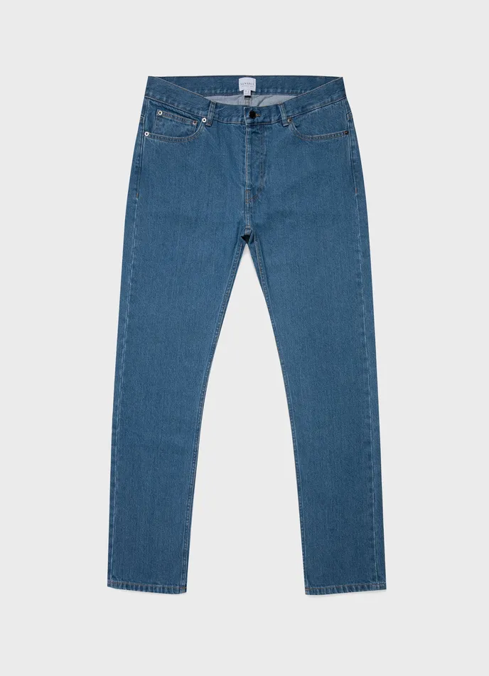 ussunspel Slim Fit Jeans Mid Wash Denim Men Pants