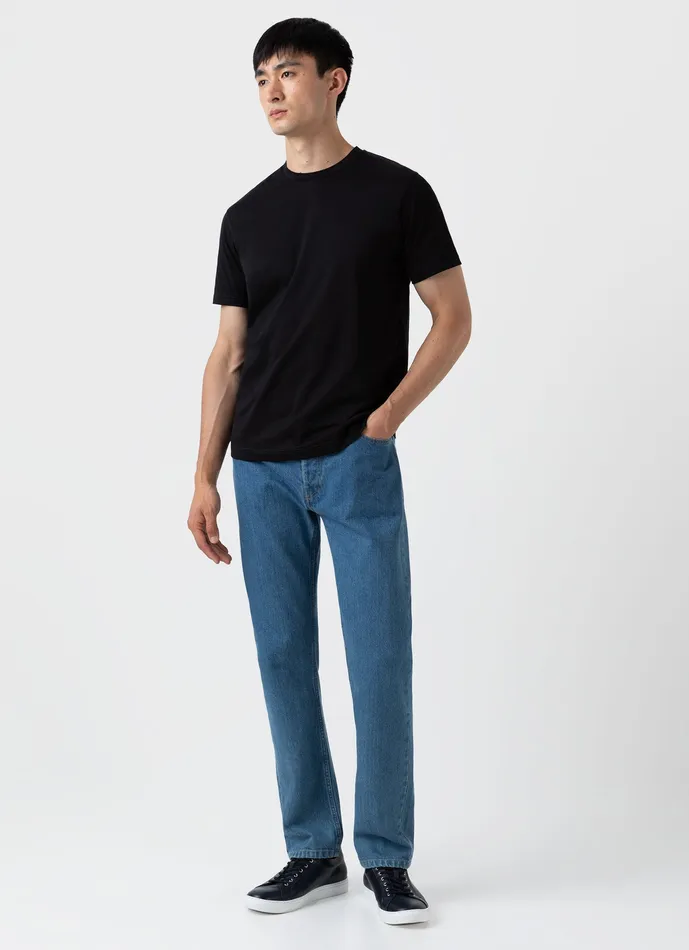 ussunspel Slim Fit Jeans Mid Wash Denim Men Pants