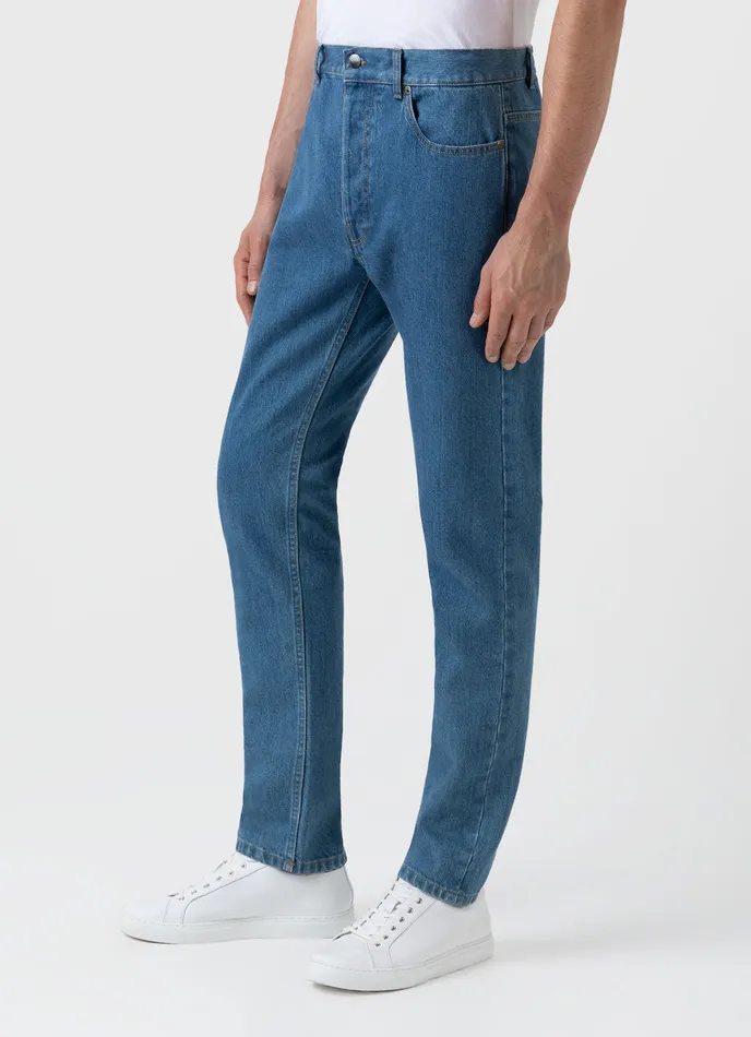 ussunspel Slim Fit Jeans Mid Wash Denim Men Pants