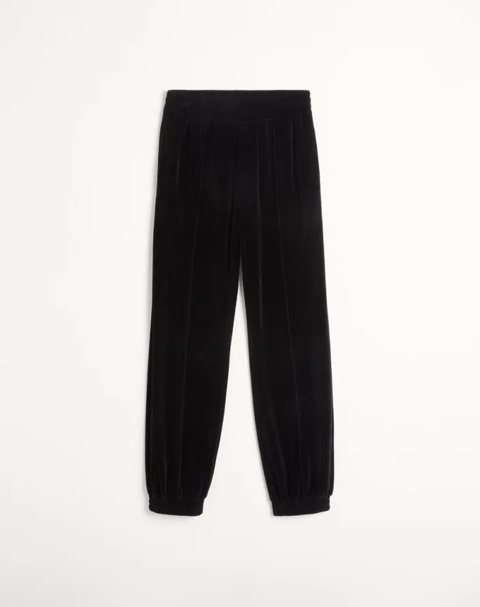 Valentino Activewear Man Chenille Jogging Pants With Chez Valentino Patch For Man In Black Black Valentino Activewear Man Chenille Jogging Pants With Chez Valentino Patch For Man In Black Black