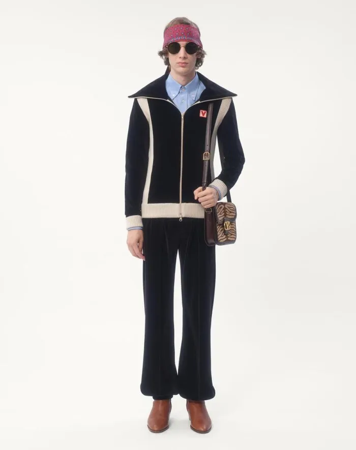Valentino Activewear Man Chenille Jogging Pants With Chez Valentino Patch For Man In Black Black