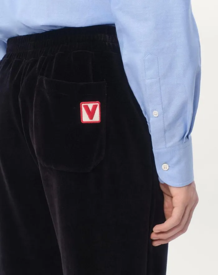 Valentino Activewear Man Chenille Jogging Pants With Chez Valentino Patch For Man In Black Black