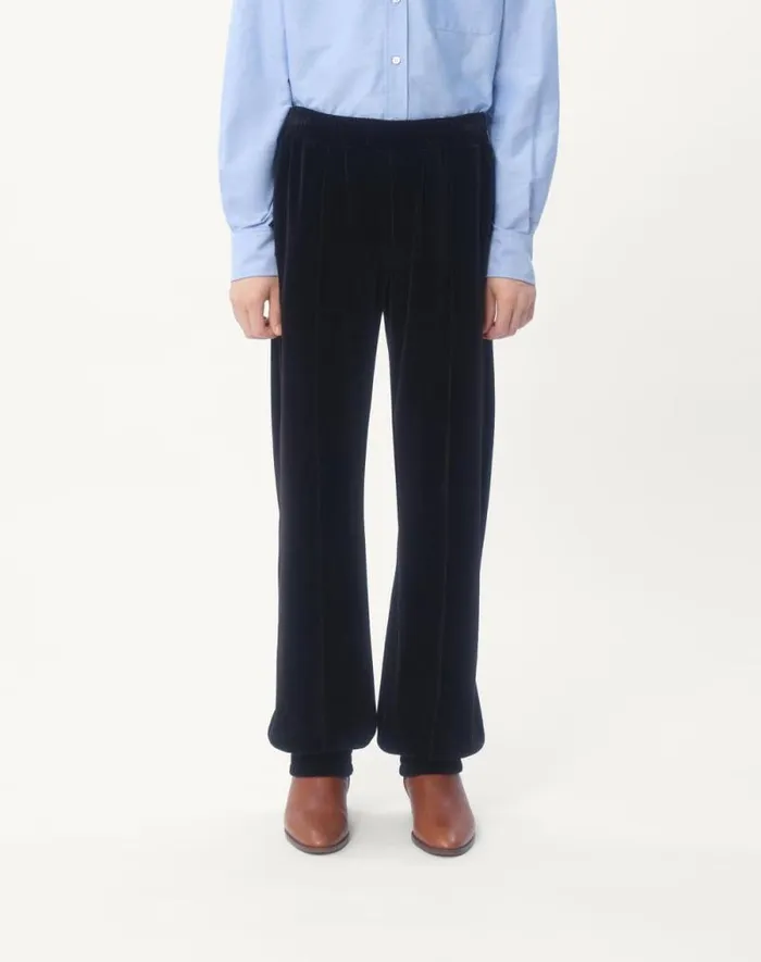 Valentino Activewear Man Chenille Jogging Pants With Chez Valentino Patch For Man In Black Black