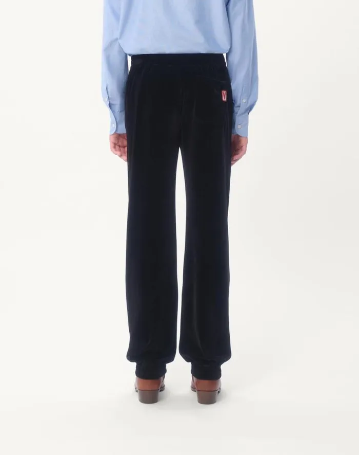 Valentino Activewear Man Chenille Jogging Pants With Chez Valentino Patch For Man In Black Black