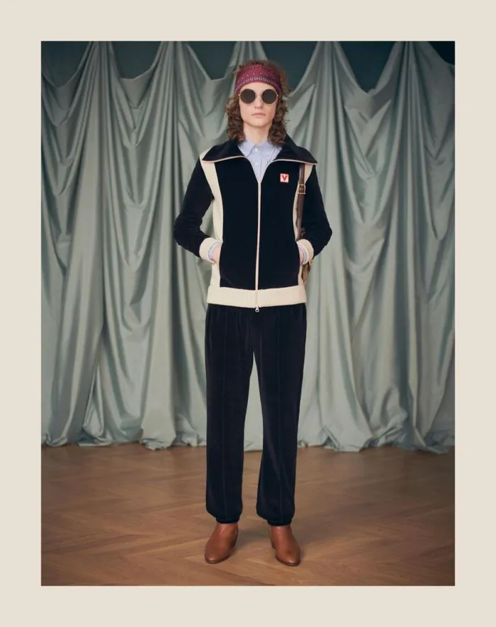 Valentino Activewear Man Chenille Jogging Pants With Chez Valentino Patch For Man In Black Black