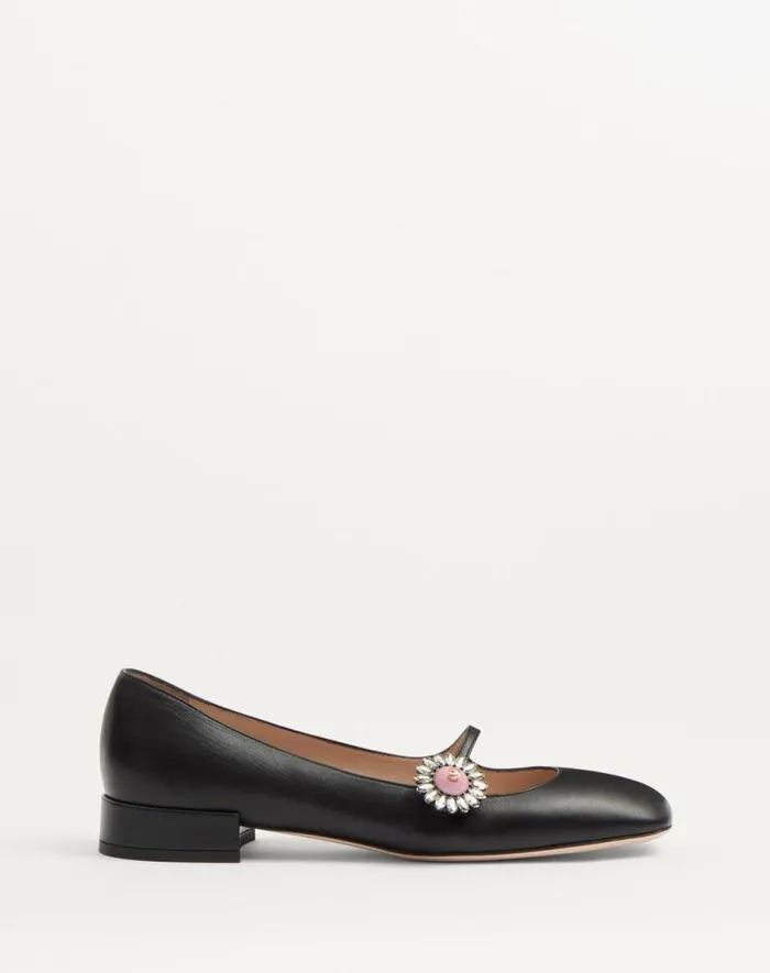 Valentino Ballerinas Woman Maryjane Preshoes Ballerina In Kidskin With Jewel Button 20mm For Woman In Blackpink Blackpink