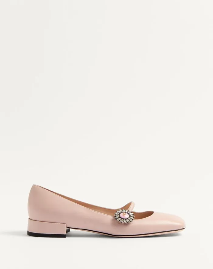 Valentino Ballerinas Woman Maryjane Preshoes Ballerina In Kidskin With Jewel Button 20mm For Woman In Blackpink Blackpink Valentino Ballerinas Woman Maryjane Preshoes Ballerina In Kidskin With Jewel Button 20mm For Woman In Blackpink Blackpink