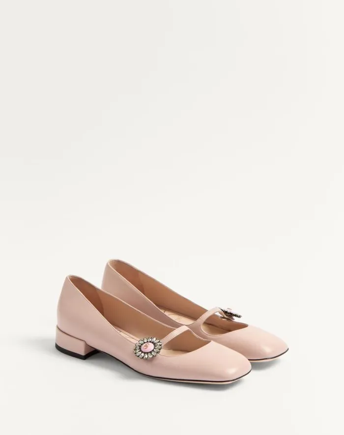 Valentino Ballerinas Woman Maryjane Preshoes Ballerina In Kidskin With Jewel Button 20mm For Woman In Blackpink Blackpink Valentino Ballerinas Woman Maryjane Preshoes Ballerina In Kidskin With Jewel Button 20mm For Woman In Blackpink Blackpink
