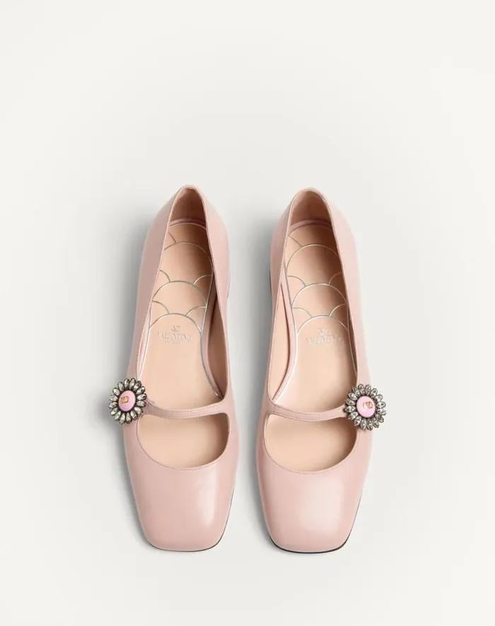 Valentino Ballerinas Woman Maryjane Preshoes Ballerina In Kidskin With Jewel Button 20mm For Woman In Blackpink Blackpink Valentino Ballerinas Woman Maryjane Preshoes Ballerina In Kidskin With Jewel Button 20mm For Woman In Blackpink Blackpink