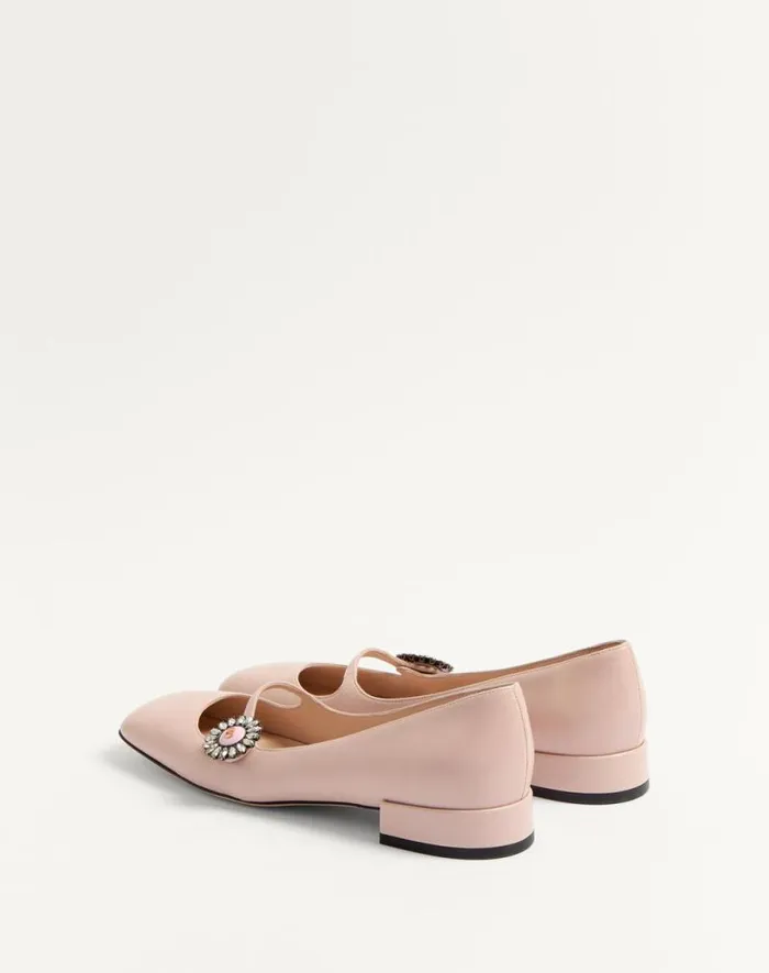 Valentino Ballerinas Woman Maryjane Preshoes Ballerina In Kidskin With Jewel Button 20mm For Woman In Blackpink Blackpink Valentino Ballerinas Woman Maryjane Preshoes Ballerina In Kidskin With Jewel Button 20mm For Woman In Blackpink Blackpink