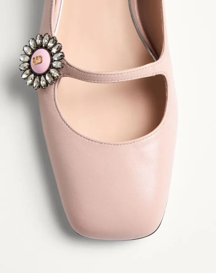 Valentino Ballerinas Woman Maryjane Preshoes Ballerina In Kidskin With Jewel Button 20mm For Woman In Blackpink Blackpink Valentino Ballerinas Woman Maryjane Preshoes Ballerina In Kidskin With Jewel Button 20mm For Woman In Blackpink Blackpink