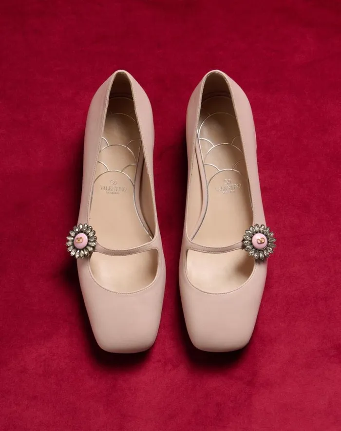 Valentino Ballerinas Woman Maryjane Preshoes Ballerina In Kidskin With Jewel Button 20mm For Woman In Blackpink Blackpink Valentino Ballerinas Woman Maryjane Preshoes Ballerina In Kidskin With Jewel Button 20mm For Woman In Blackpink Blackpink