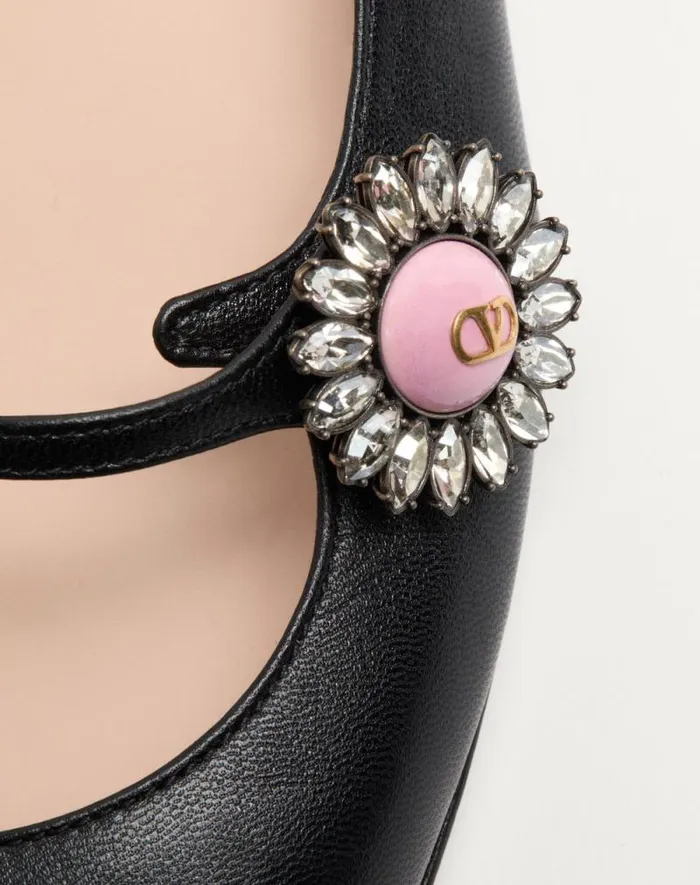 Valentino Ballerinas Woman Maryjane Preshoes Ballerina In Kidskin With Jewel Button 20mm For Woman In Blackpink Blackpink Valentino Ballerinas Woman Maryjane Preshoes Ballerina In Kidskin With Jewel Button 20mm For Woman In Blackpink Blackpink