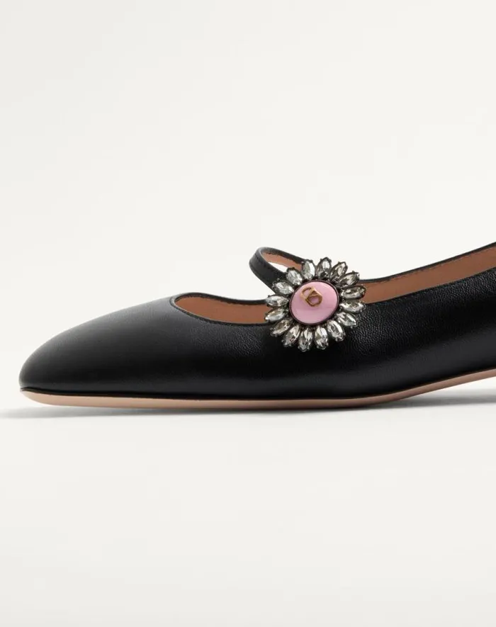Valentino Ballerinas Woman Maryjane Preshoes Ballerina In Kidskin With Jewel Button 20mm For Woman In Blackpink Blackpink Valentino Ballerinas Woman Maryjane Preshoes Ballerina In Kidskin With Jewel Button 20mm For Woman In Blackpink Blackpink