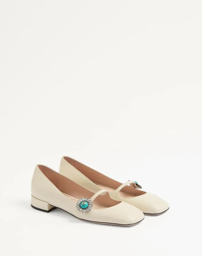 Valentino Ballerinas Woman Maryjane Preshoes Ballerina In Kidskin With Jewel Button 20mm For Woman In Blackpink Blackpink Valentino Ballerinas Woman Maryjane Preshoes Ballerina In Kidskin With Jewel Button 20mm For Woman In Blackpink Blackpink