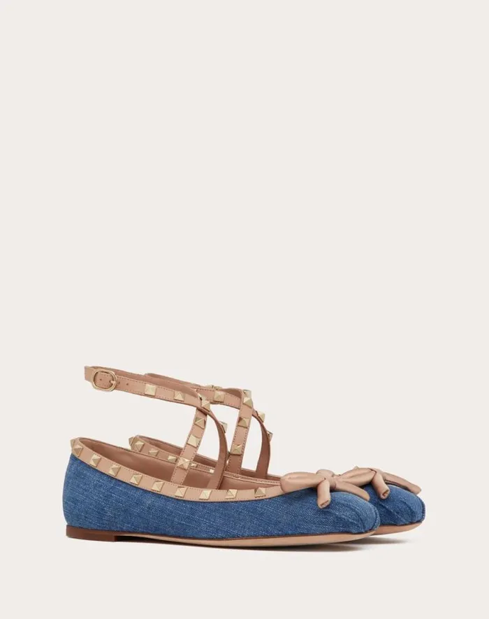 Valentino Ballerinas Woman Rockstud Denim Ballerinas For Woman In Rose Cannelle Rose Cannelle Valentino Ballerinas Woman Rockstud Denim Ballerinas For Woman In Rose Cannelle Rose Cannelle