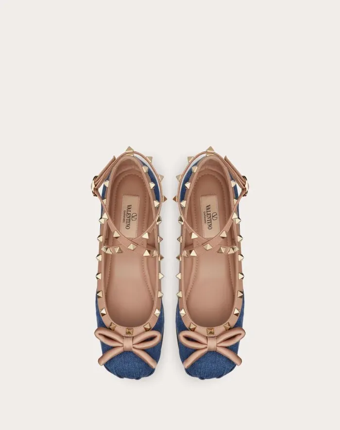 Valentino Ballerinas Woman Rockstud Denim Ballerinas For Woman In Rose Cannelle Rose Cannelle Valentino Ballerinas Woman Rockstud Denim Ballerinas For Woman In Rose Cannelle Rose Cannelle