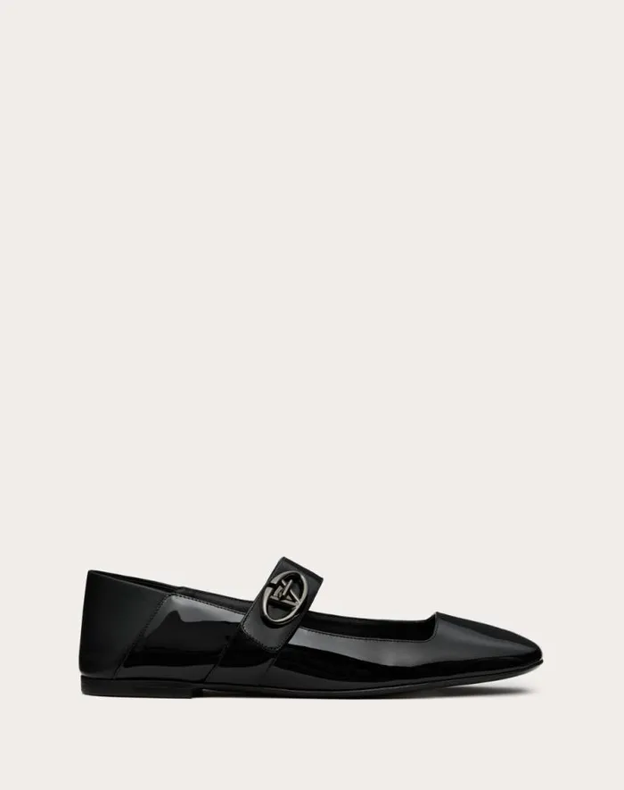 Valentino Ballerinas Woman Vlogo Locker Maryjane Ballerina In Patent Leather For Woman In Black Black