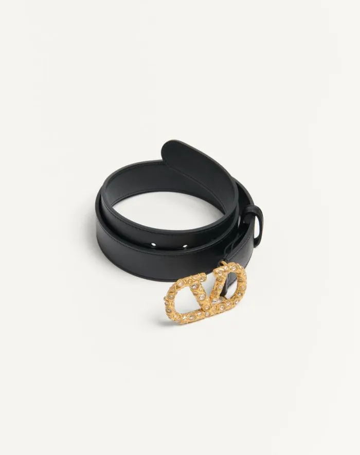 Valentino Belts Woman Vlogo Signature Belt In Shiny Calfskin With Crystals 30 Mm For Woman In Ivorycrystal Ivorycrystal Valentino Belts Woman Vlogo Signature Belt In Shiny Calfskin With Crystals 30 Mm For Woman In Ivorycrystal Ivorycrystal